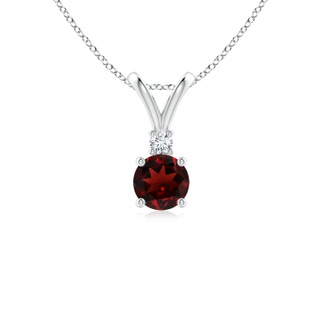 5mm AAA Round Garnet Solitaire V-Bale Pendant with Diamond in White Gold