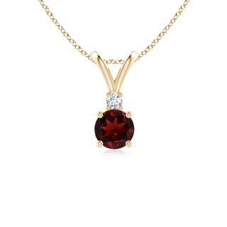 5mm AAA Round Garnet Solitaire V-Bale Pendant with Diamond in Yellow Gold