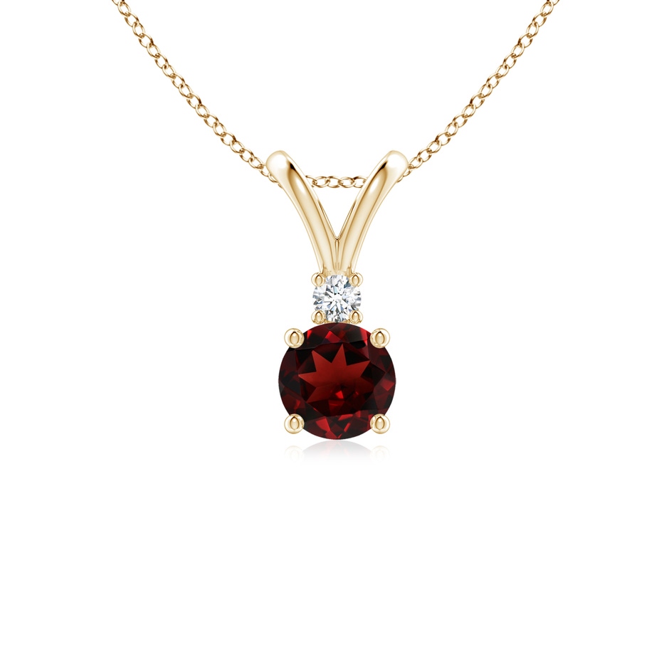 5mm AAA Round Garnet Solitaire V-Bale Pendant with Diamond in Yellow Gold 