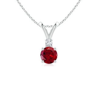 5mm AAAA Round Garnet Solitaire V-Bale Pendant with Diamond in 9K White Gold