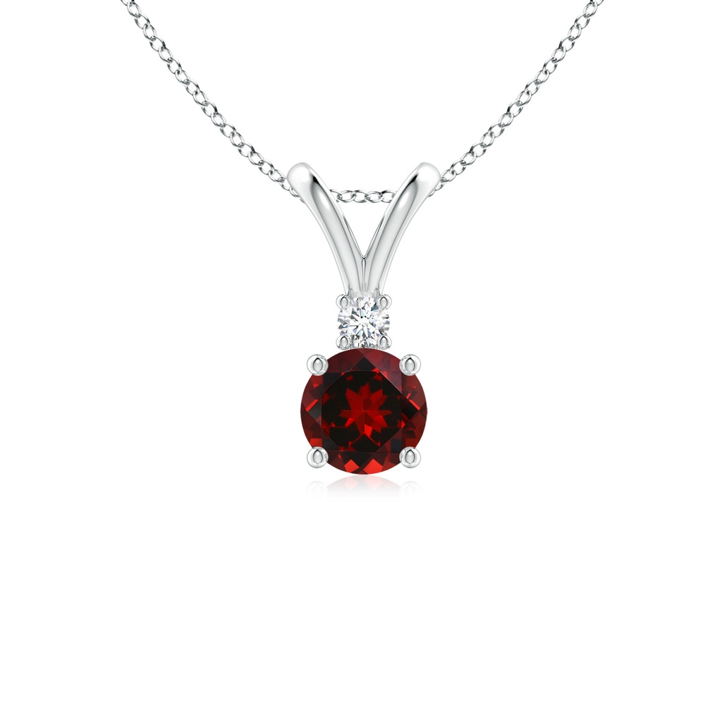 5mm AAAA Round Garnet Solitaire V-Bale Pendant with Diamond in P950 Platinum