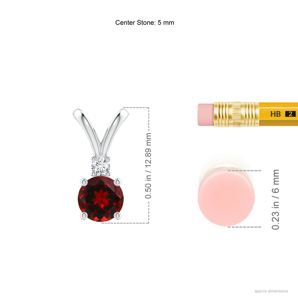 5mm AAAA Round Garnet Solitaire V-Bale Pendant with Diamond in P950 Platinum Ruler