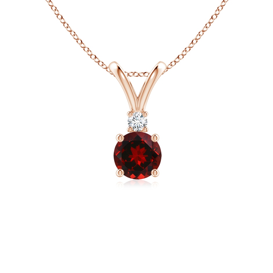 5mm AAAA Round Garnet Solitaire V-Bale Pendant with Diamond in Rose Gold 