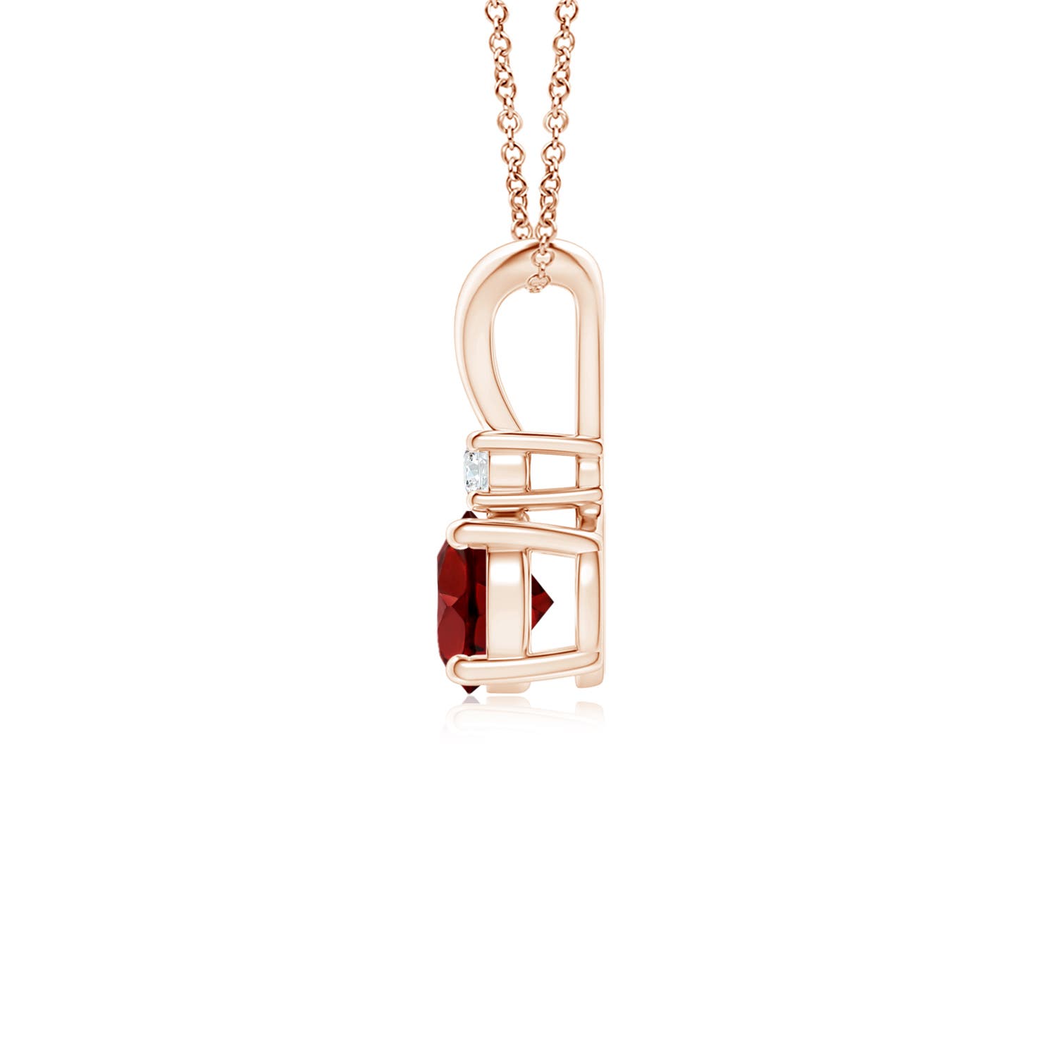 5mm AAAA Round Garnet Solitaire V-Bale Pendant with Diamond in Rose Gold