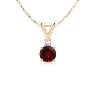 5mm AAAA Round Garnet Solitaire V-Bale Pendant with Diamond in Yellow Gold