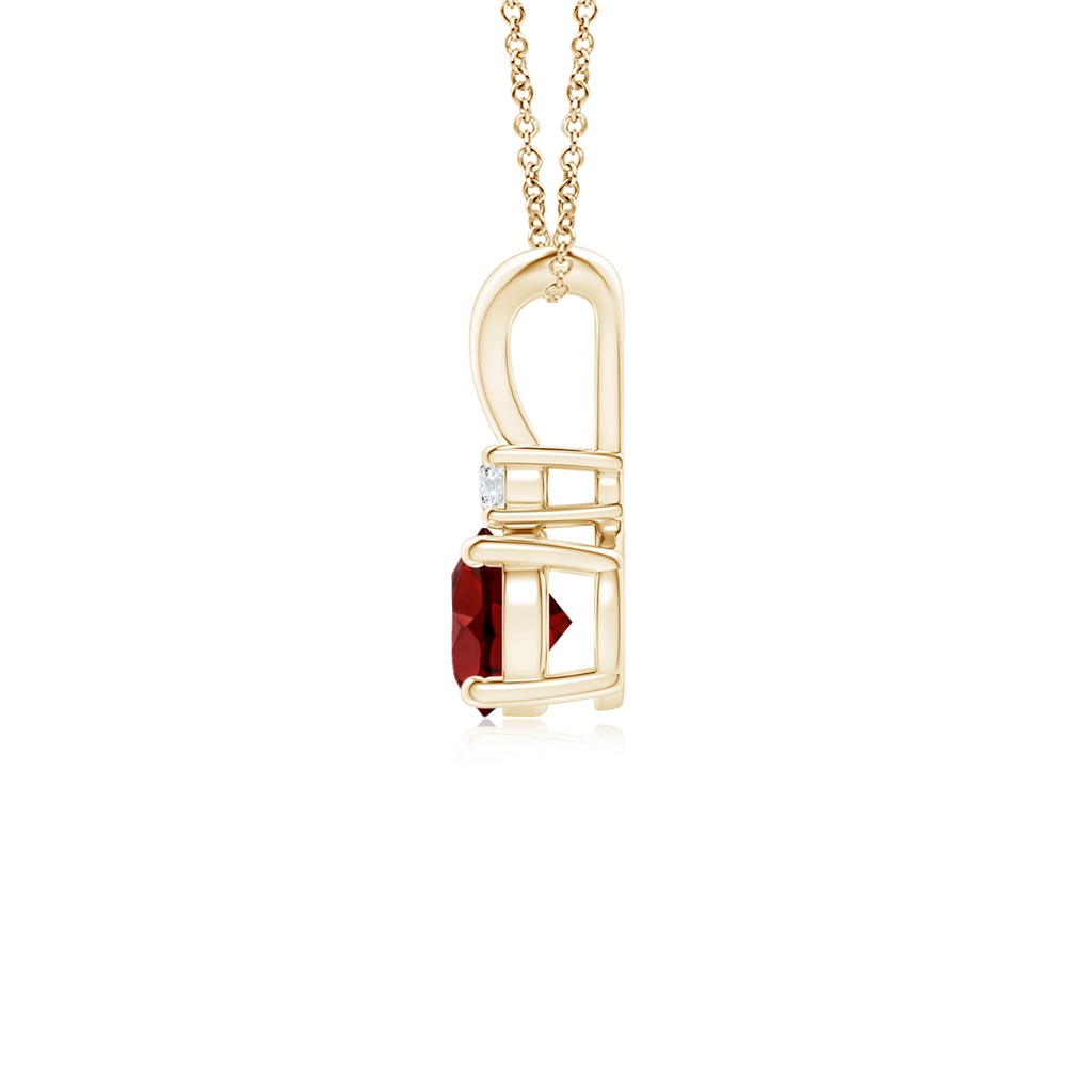 5mm AAAA Round Garnet Solitaire V-Bale Pendant with Diamond in Yellow Gold Side 1