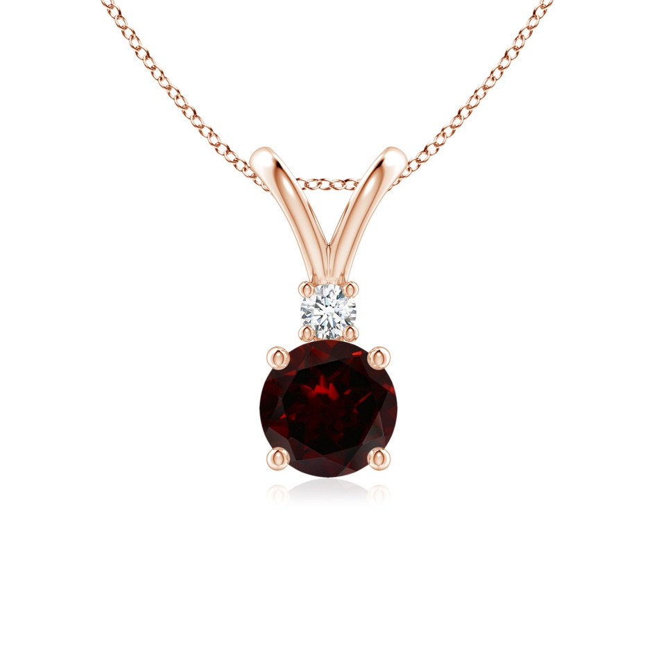 6mm A Round Garnet Solitaire V-Bale Pendant with Diamond in Rose Gold 