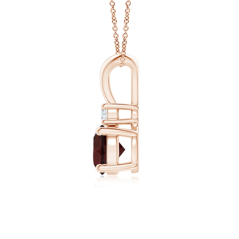 6mm A Round Garnet Solitaire V-Bale Pendant with Diamond in Rose Gold side 199
