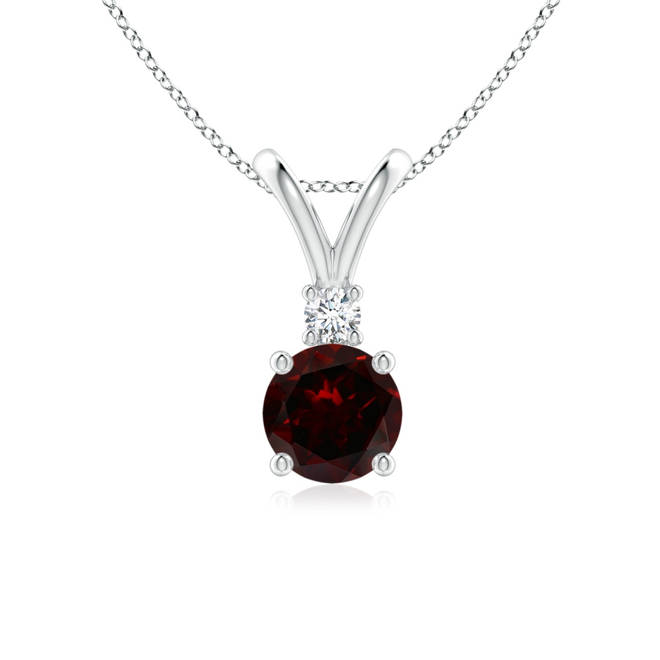 6mm A Round Garnet Solitaire V-Bale Pendant with Diamond in White Gold 