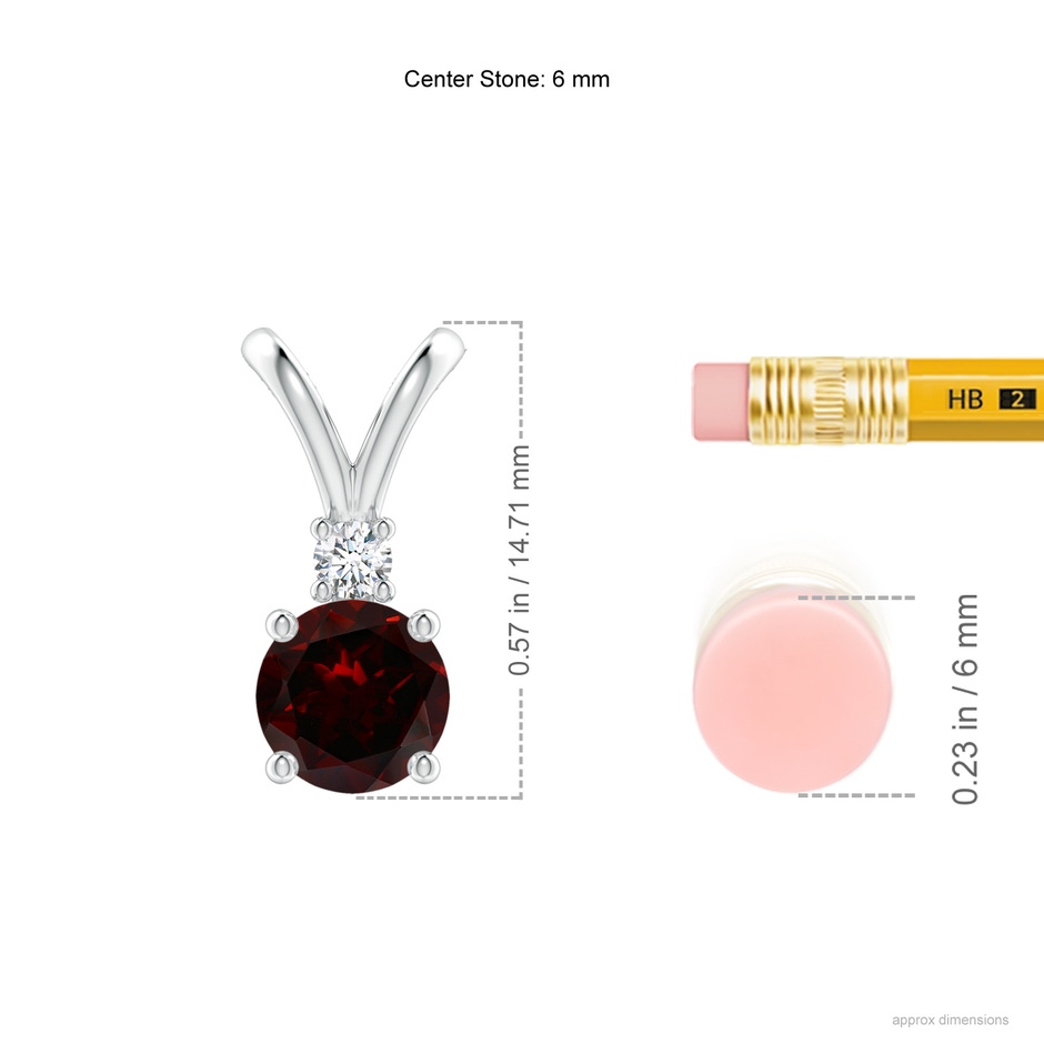 6mm A Round Garnet Solitaire V-Bale Pendant with Diamond in White Gold ruler