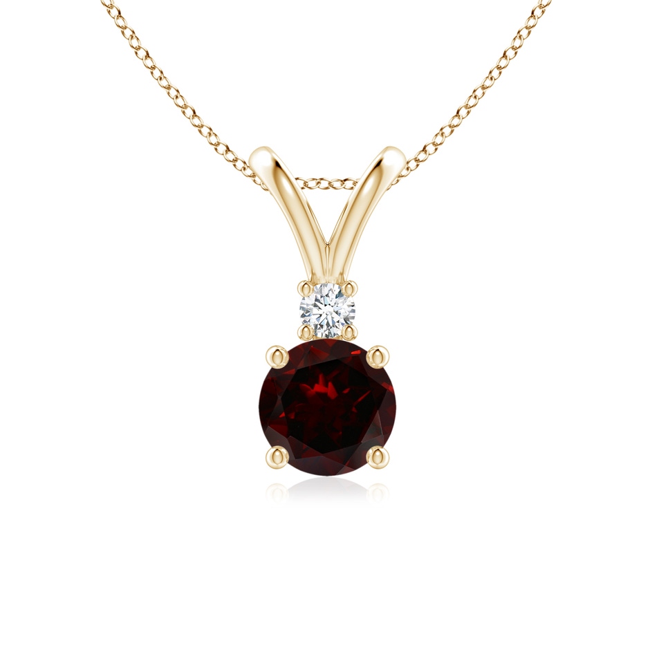 6mm A Round Garnet Solitaire V-Bale Pendant with Diamond in Yellow Gold 