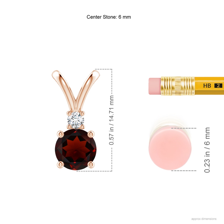 6mm AA Round Garnet Solitaire V-Bale Pendant with Diamond in Rose Gold ruler