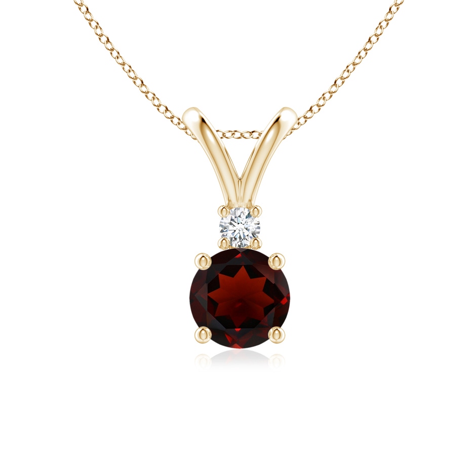 6mm AA Round Garnet Solitaire V-Bale Pendant with Diamond in Yellow Gold 