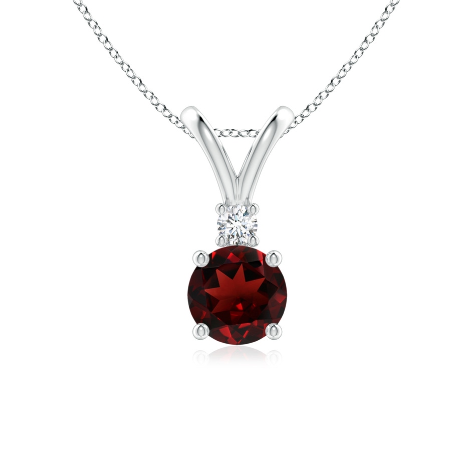 6mm AAA Round Garnet Solitaire V-Bale Pendant with Diamond in S999 Silver 