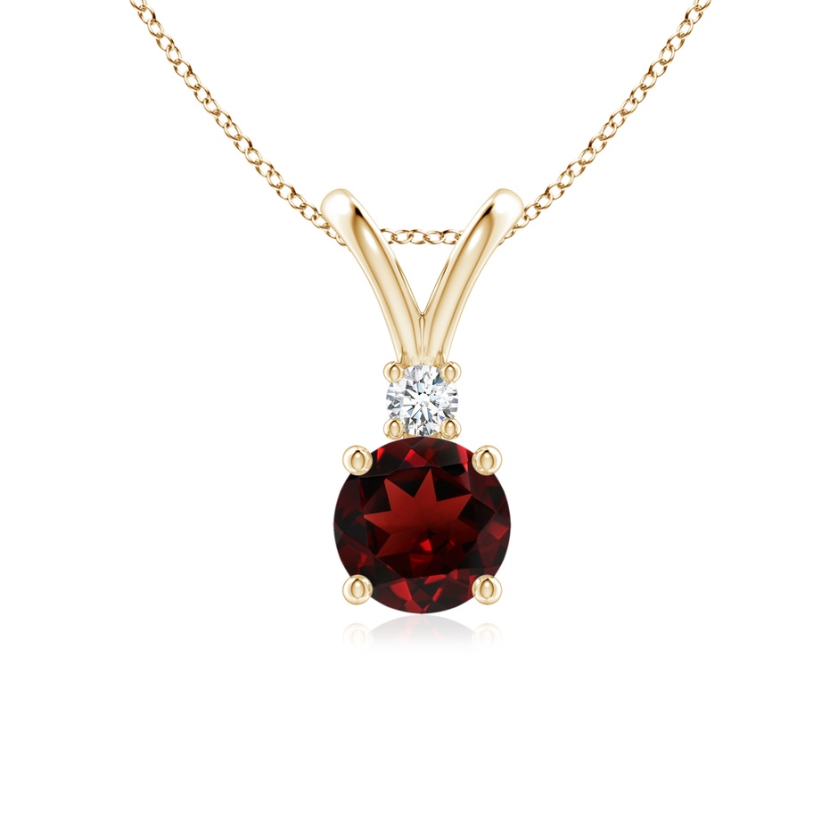 6mm AAA Round Garnet Solitaire V-Bale Pendant with Diamond in Yellow Gold 