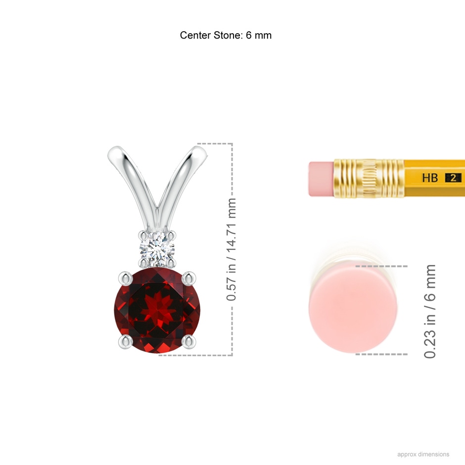 6mm AAAA Round Garnet Solitaire V-Bale Pendant with Diamond in P950 Platinum ruler