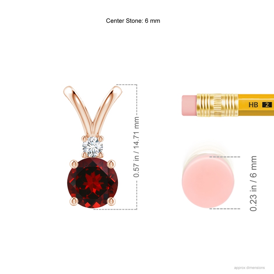 6mm AAAA Round Garnet Solitaire V-Bale Pendant with Diamond in Rose Gold ruler
