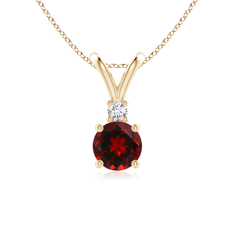6mm AAAA Round Garnet Solitaire V-Bale Pendant with Diamond in Yellow Gold 