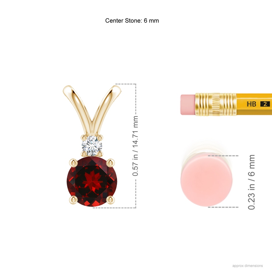6mm AAAA Round Garnet Solitaire V-Bale Pendant with Diamond in Yellow Gold ruler