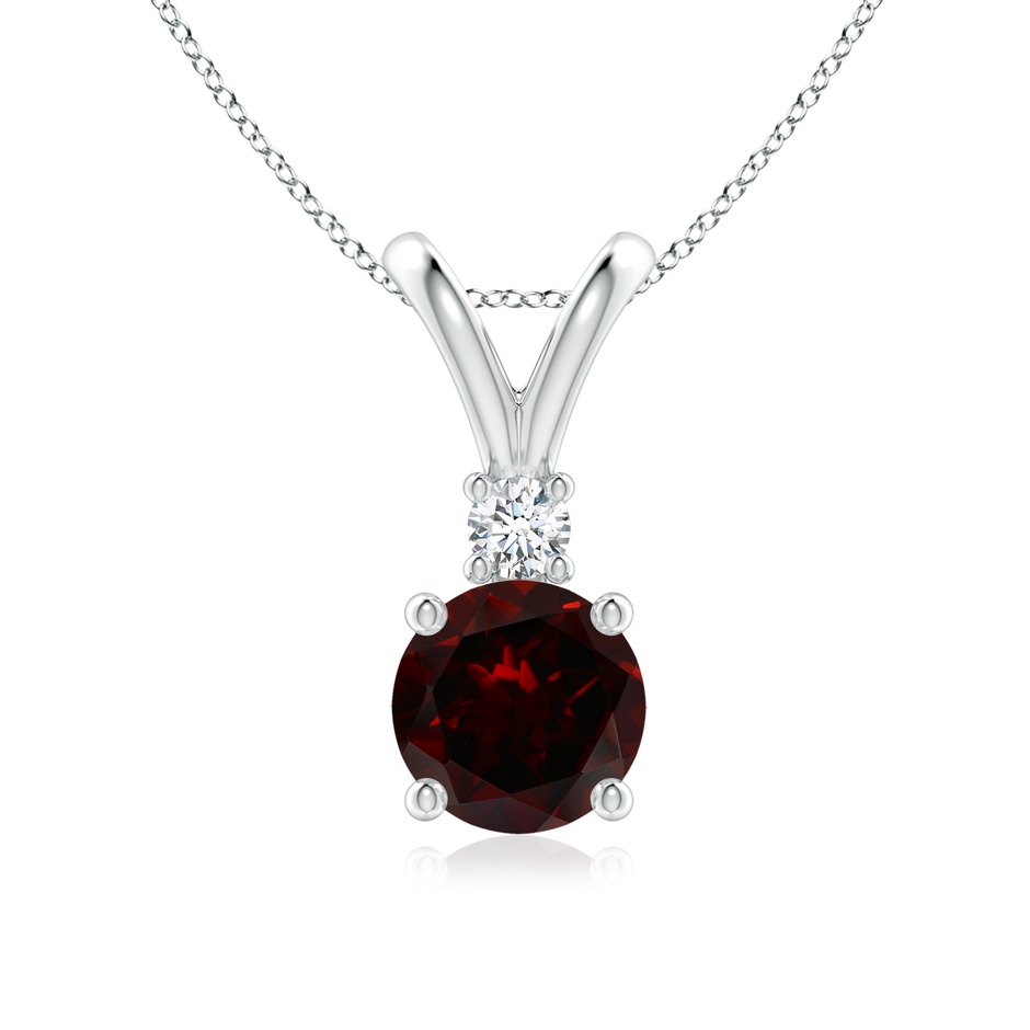 7mm A Round Garnet Solitaire V-Bale Pendant with Diamond in P950 Platinum 