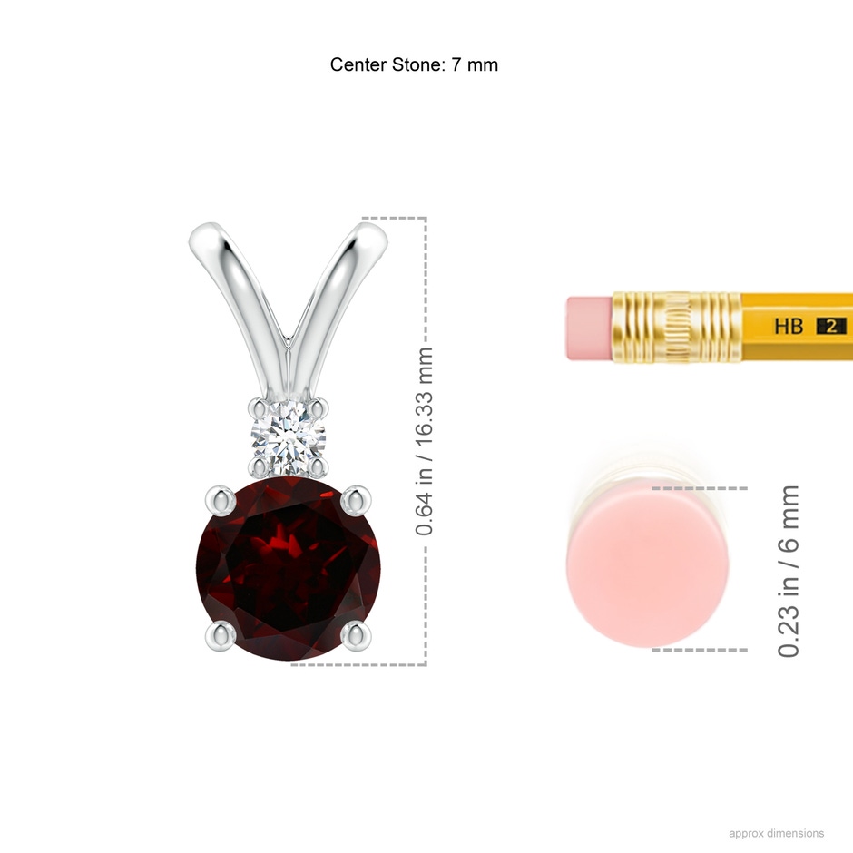 7mm A Round Garnet Solitaire V-Bale Pendant with Diamond in P950 Platinum ruler