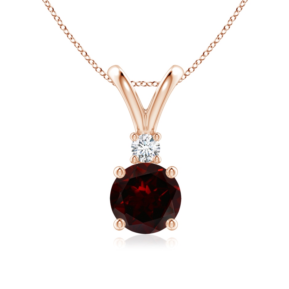 7mm A Round Garnet Solitaire V-Bale Pendant with Diamond in Rose Gold 