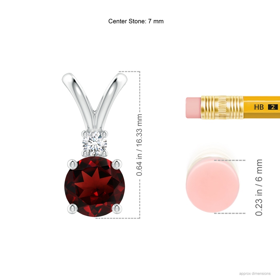7mm AAA Round Garnet Solitaire V-Bale Pendant with Diamond in S999 Silver ruler