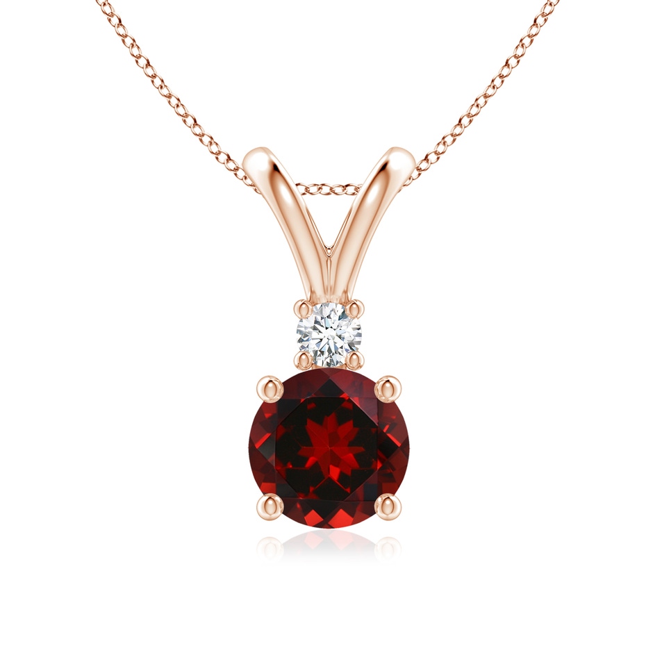 7mm AAAA Round Garnet Solitaire V-Bale Pendant with Diamond in Rose Gold 