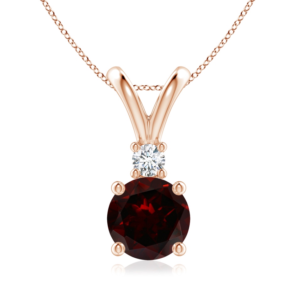 8mm A Round Garnet Solitaire V-Bale Pendant with Diamond in Rose Gold 