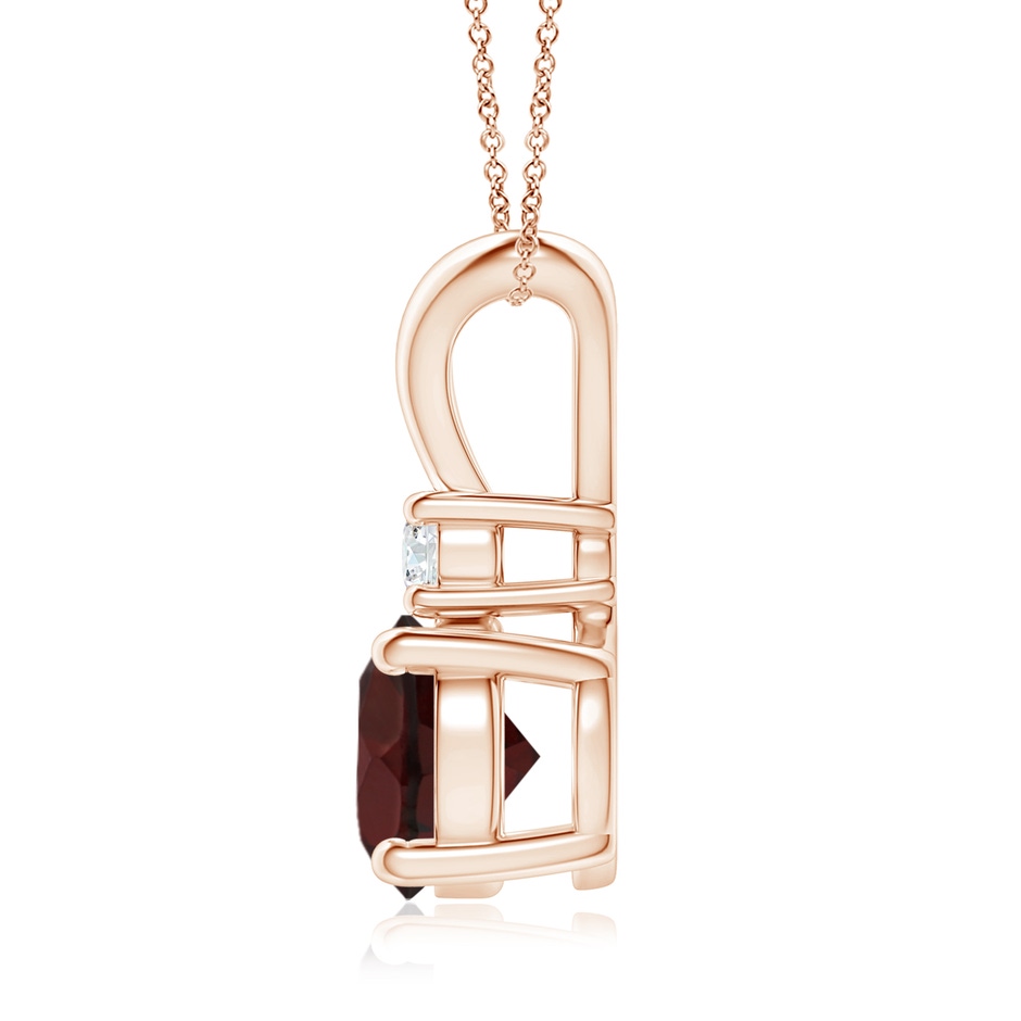 8mm A Round Garnet Solitaire V-Bale Pendant with Diamond in Rose Gold side 199