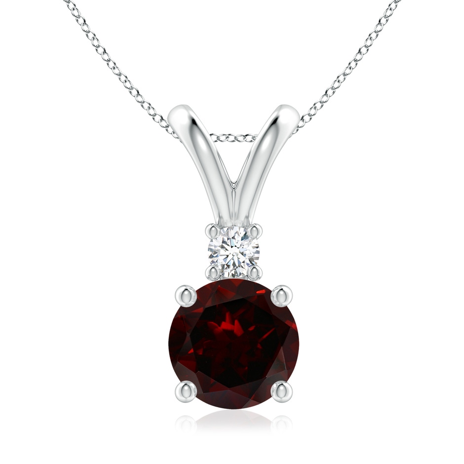 8mm A Round Garnet Solitaire V-Bale Pendant with Diamond in White Gold 