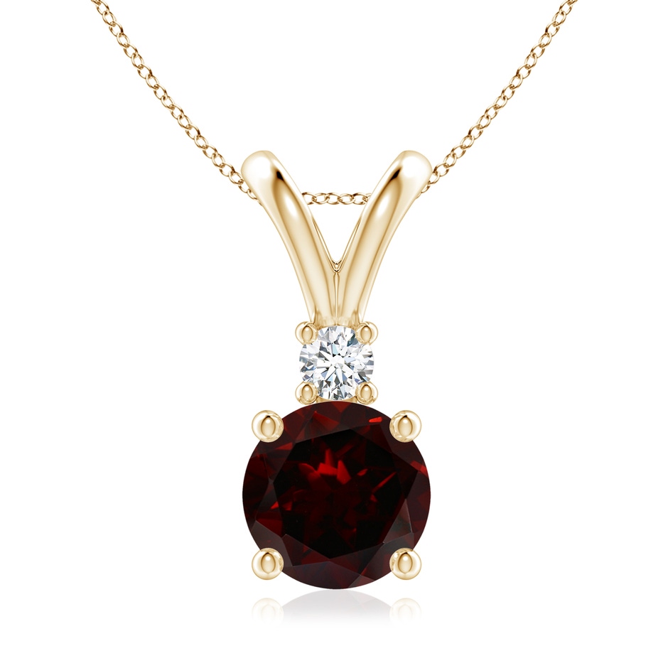 8mm A Round Garnet Solitaire V-Bale Pendant with Diamond in Yellow Gold 