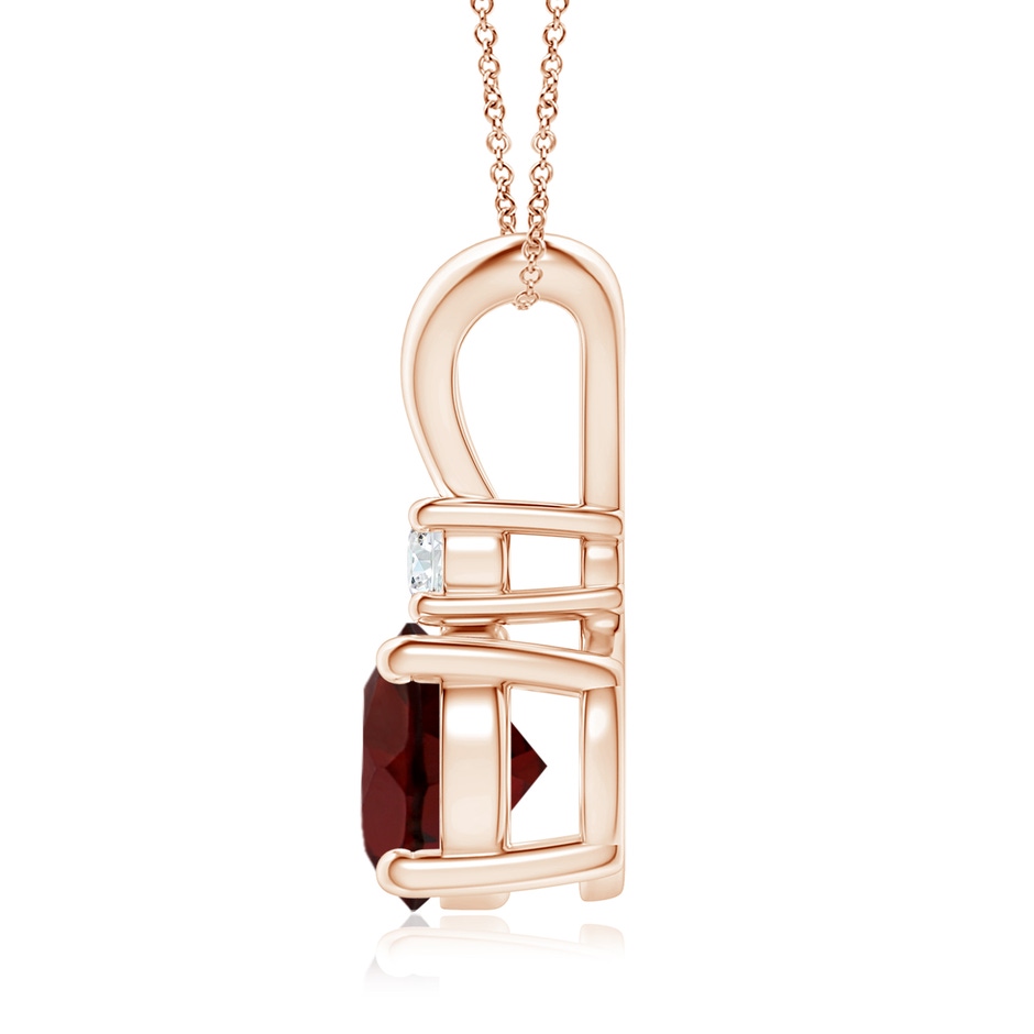 8mm AA Round Garnet Solitaire V-Bale Pendant with Diamond in Rose Gold side 199