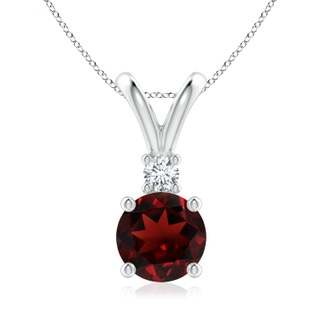 8mm AAA Round Garnet Solitaire V-Bale Pendant with Diamond in White Gold
