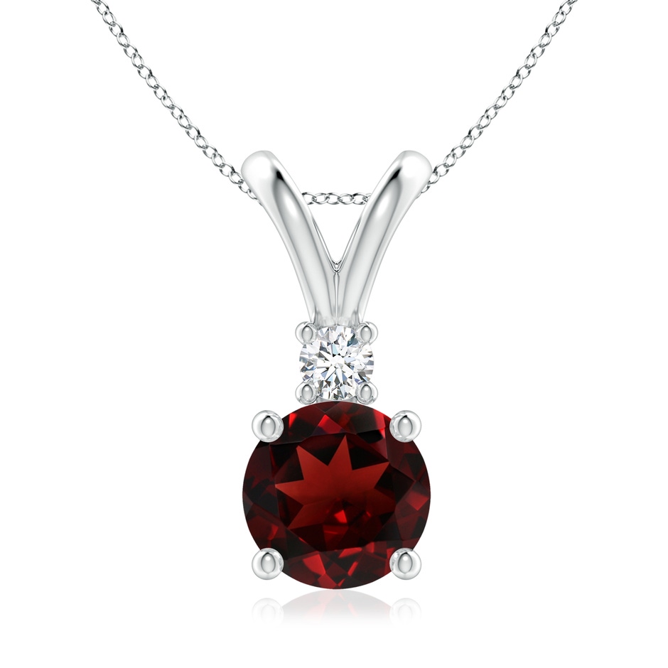 8mm AAA Round Garnet Solitaire V-Bale Pendant with Diamond in White Gold 