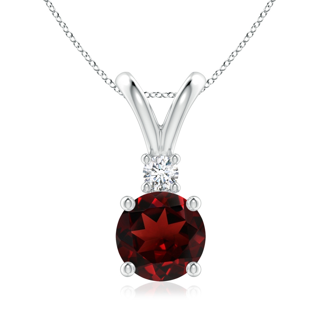 8mm AAA Round Garnet Solitaire V-Bale Pendant with Diamond in White Gold