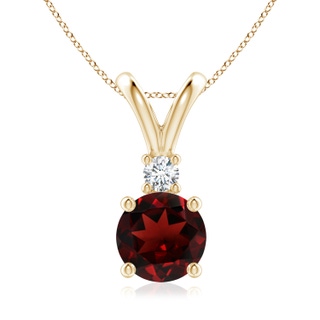 8mm AAA Round Garnet Solitaire V-Bale Pendant with Diamond in Yellow Gold