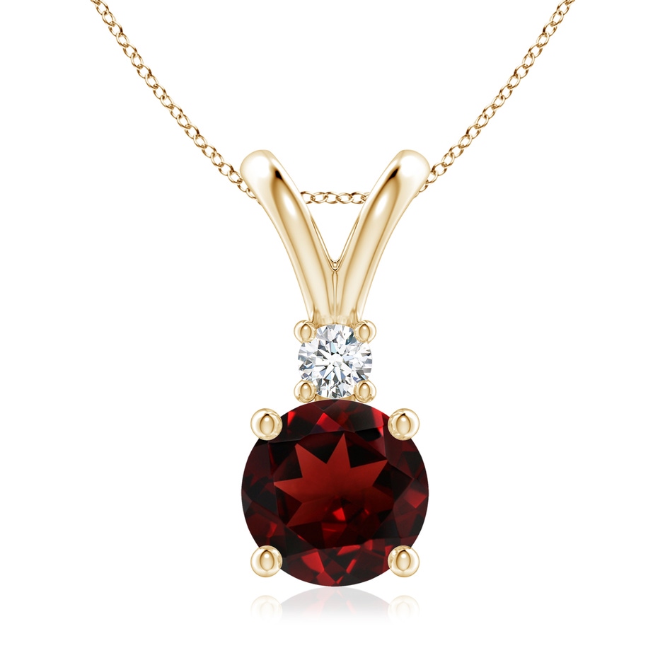 8mm AAA Round Garnet Solitaire V-Bale Pendant with Diamond in Yellow Gold 