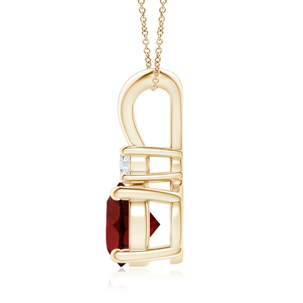 8mm AAA Round Garnet Solitaire V-Bale Pendant with Diamond in Yellow Gold - side 199
