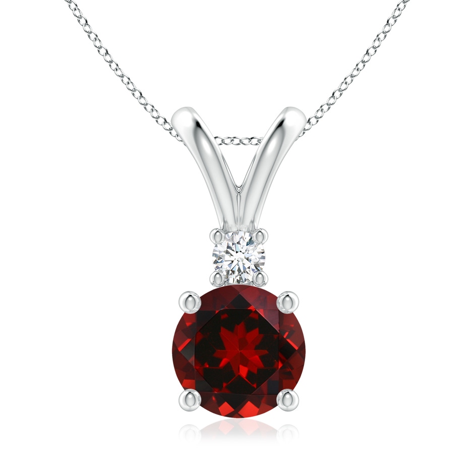 8mm AAAA Round Garnet Solitaire V-Bale Pendant with Diamond in White Gold 