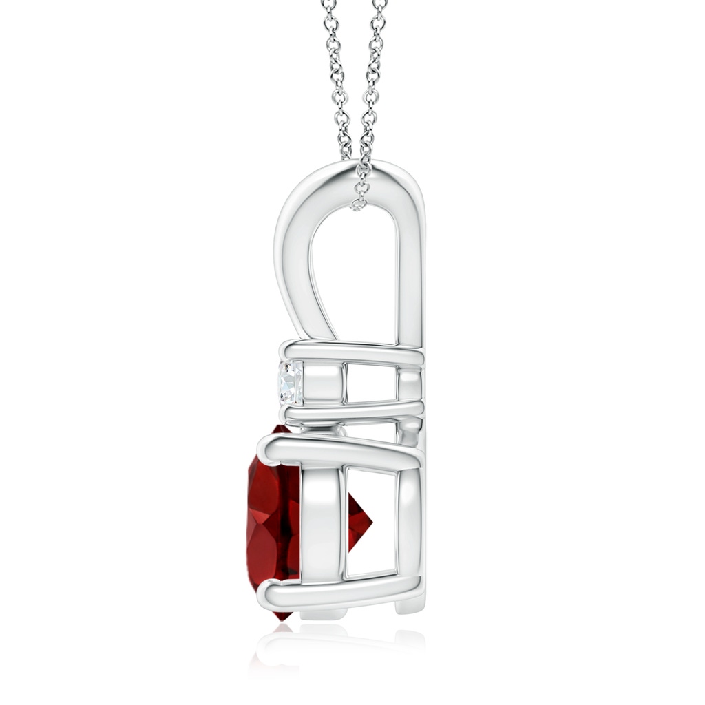 8mm AAAA Round Garnet Solitaire V-Bale Pendant with Diamond in White Gold - side 199