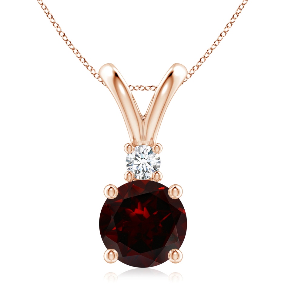 9mm A Round Garnet Solitaire V-Bale Pendant with Diamond in Rose Gold 