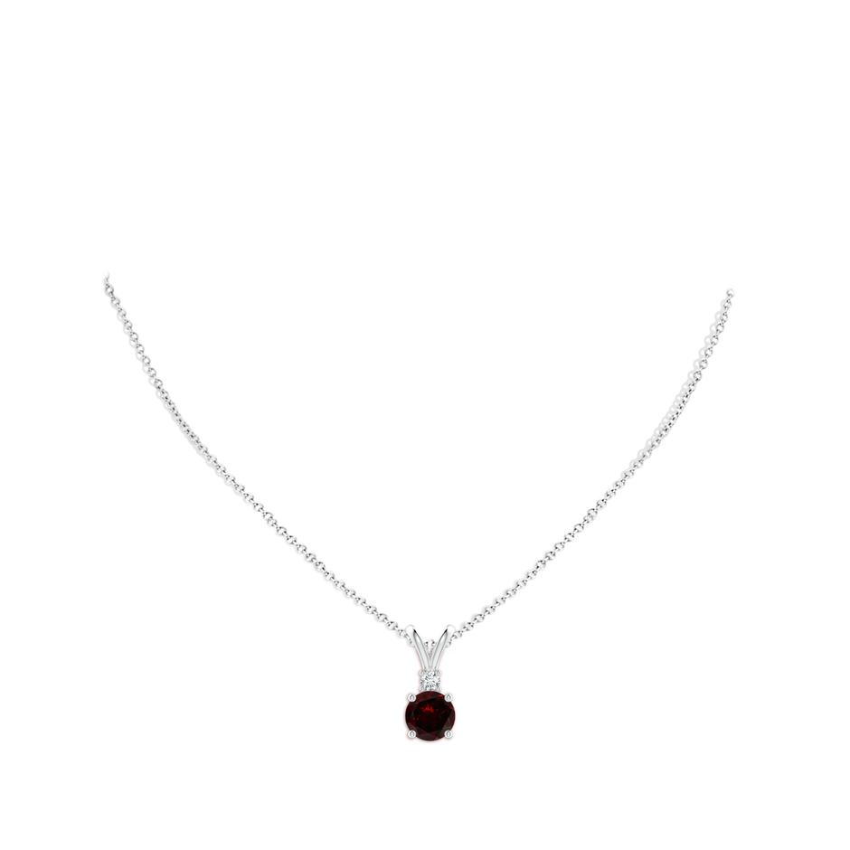 9mm A Round Garnet Solitaire V-Bale Pendant with Diamond in White Gold pen