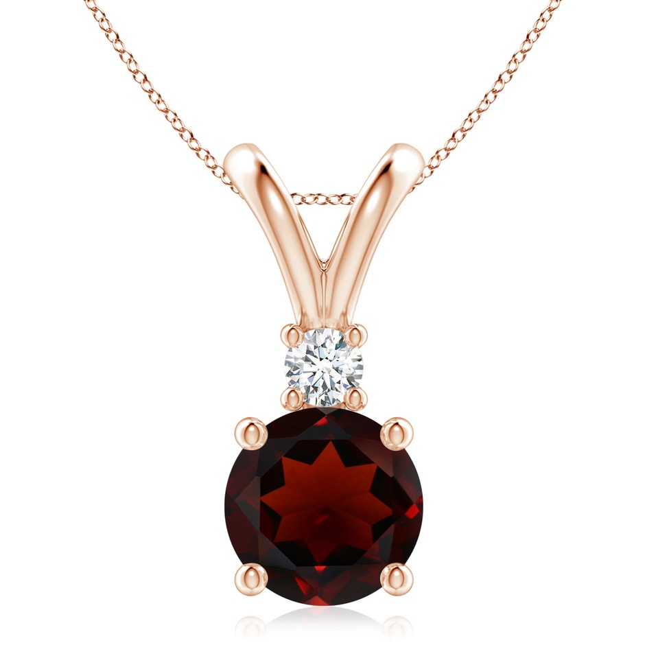9mm AA Round Garnet Solitaire V-Bale Pendant with Diamond in Rose Gold 