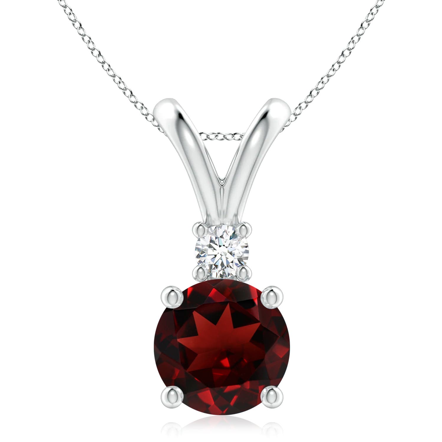 9mm AAA Round Garnet Solitaire V-Bale Pendant with Diamond in P950 Platinum