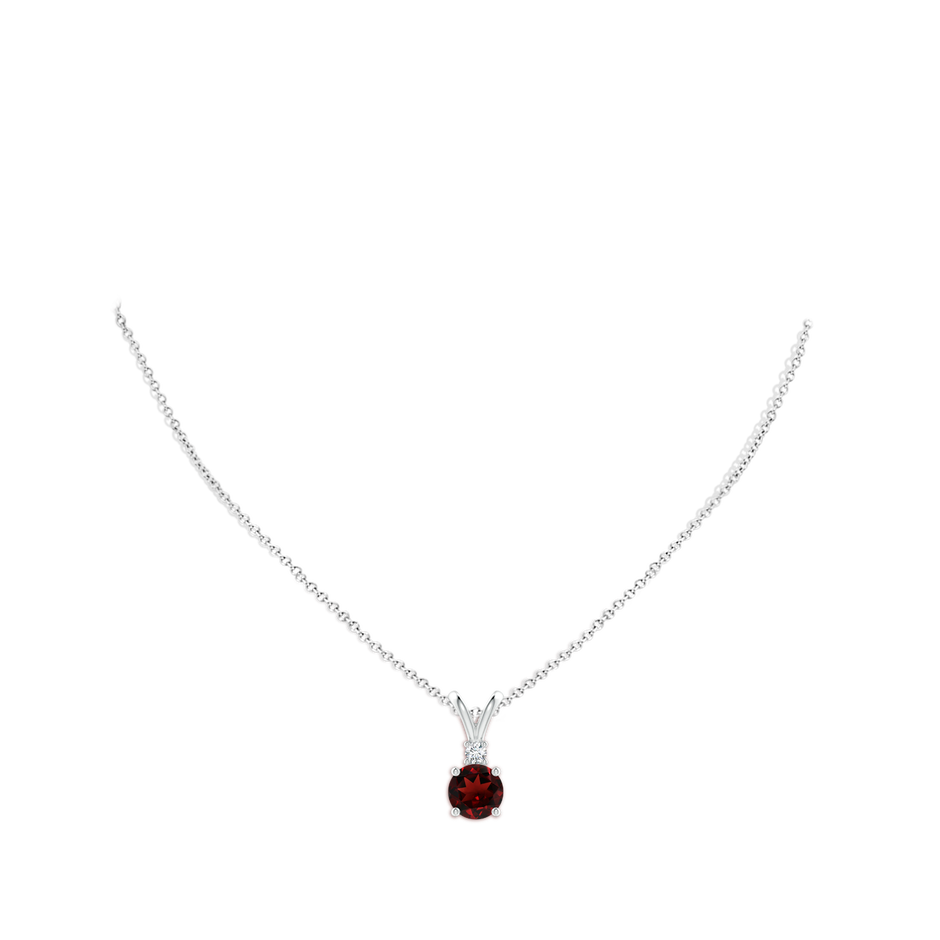 9mm AAA Round Garnet Solitaire V-Bale Pendant with Diamond in White Gold pen