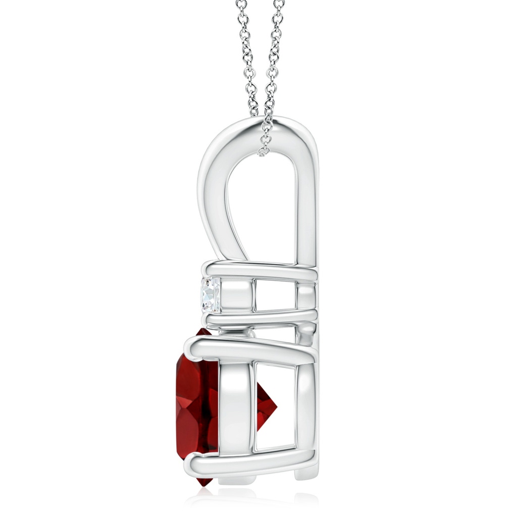 9mm AAAA Round Garnet Solitaire V-Bale Pendant with Diamond in P950 Platinum Side 1