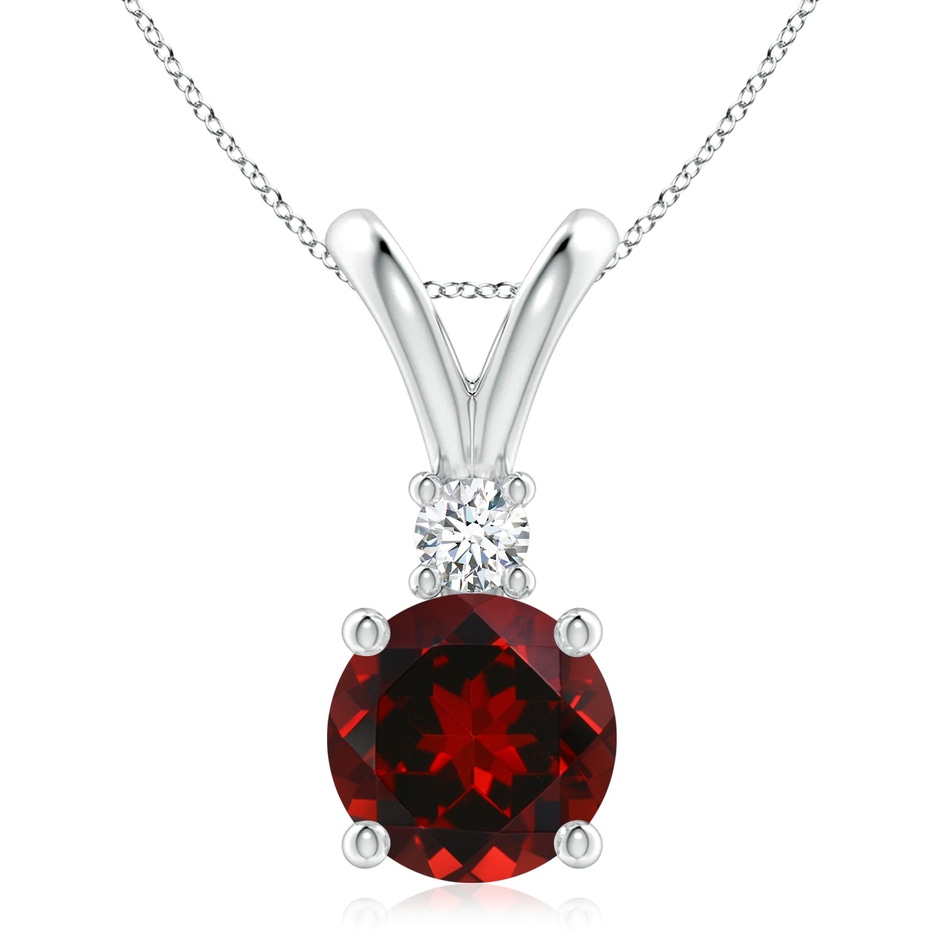 9mm AAAA Round Garnet Solitaire V-Bale Pendant with Diamond in White Gold 