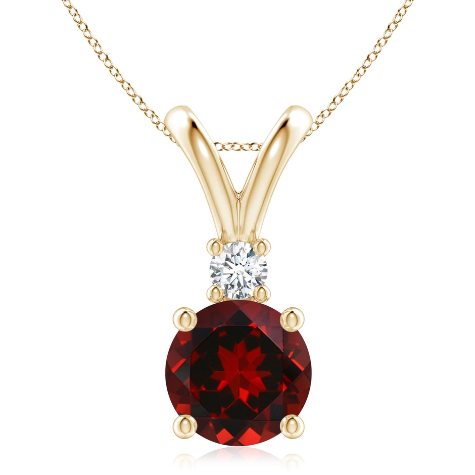 9mm AAAA Round Garnet Solitaire V-Bale Pendant with Diamond in Yellow Gold 