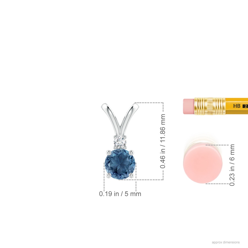 5mm A Round London Blue Topaz Solitaire Pendant with Diamond in P950 Platinum ruler